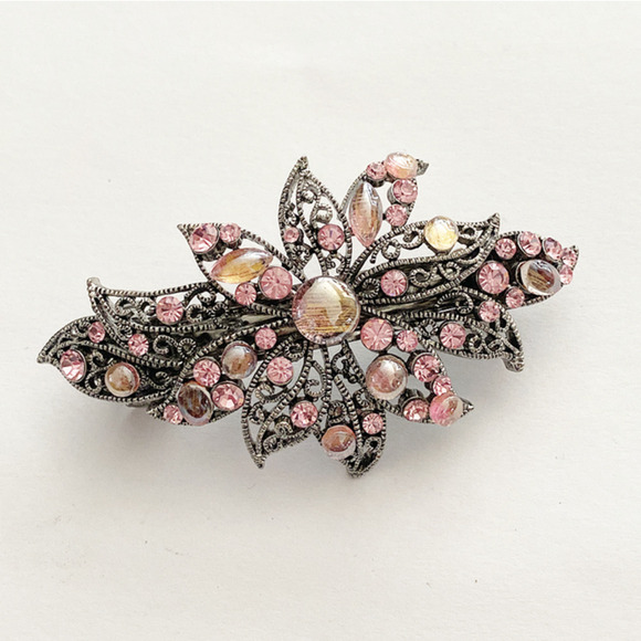 Pink Iridescent Crystal Flower Barrette - Picture 1 of 3